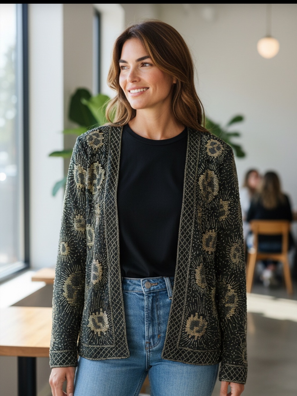 FLEUR DE PARIS sequin beaded silk jacket